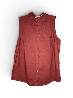 Sleeveless Button-Front Shirt Eco Threads - Rust Red